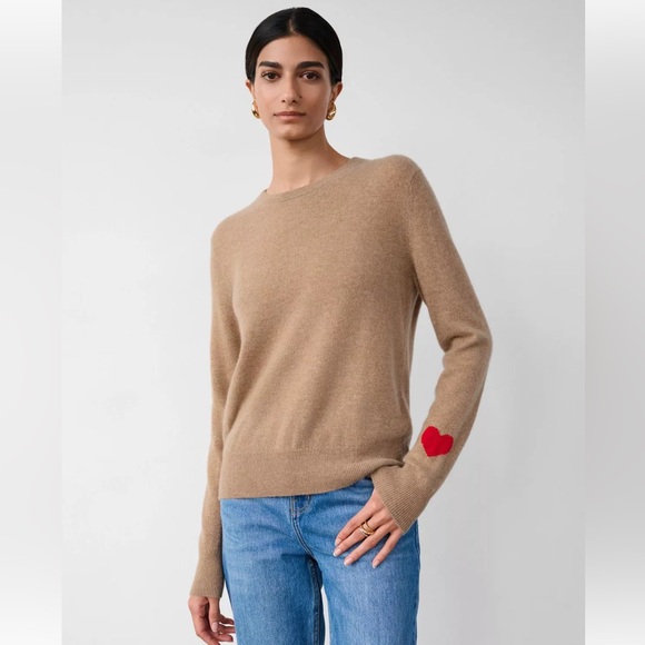 White + Warren Sweaters - White + Warren Cashmere Heart Sleeve Crewneck in Camel